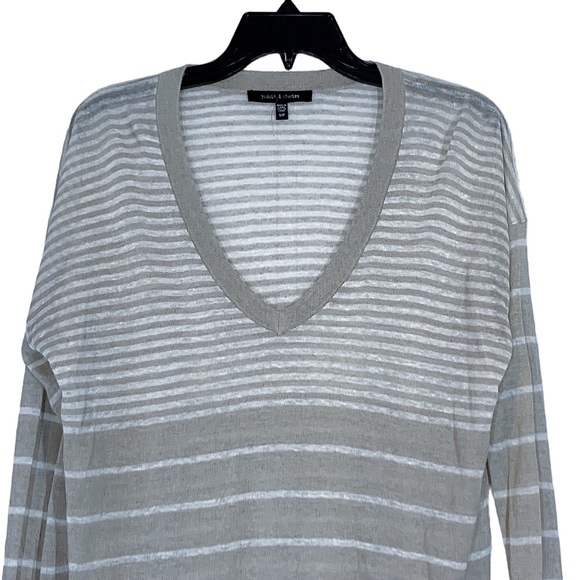 Judith & Charles Linen Poppy Stripe Sweater Top in Grey Taupe - Picture 2 of 11
